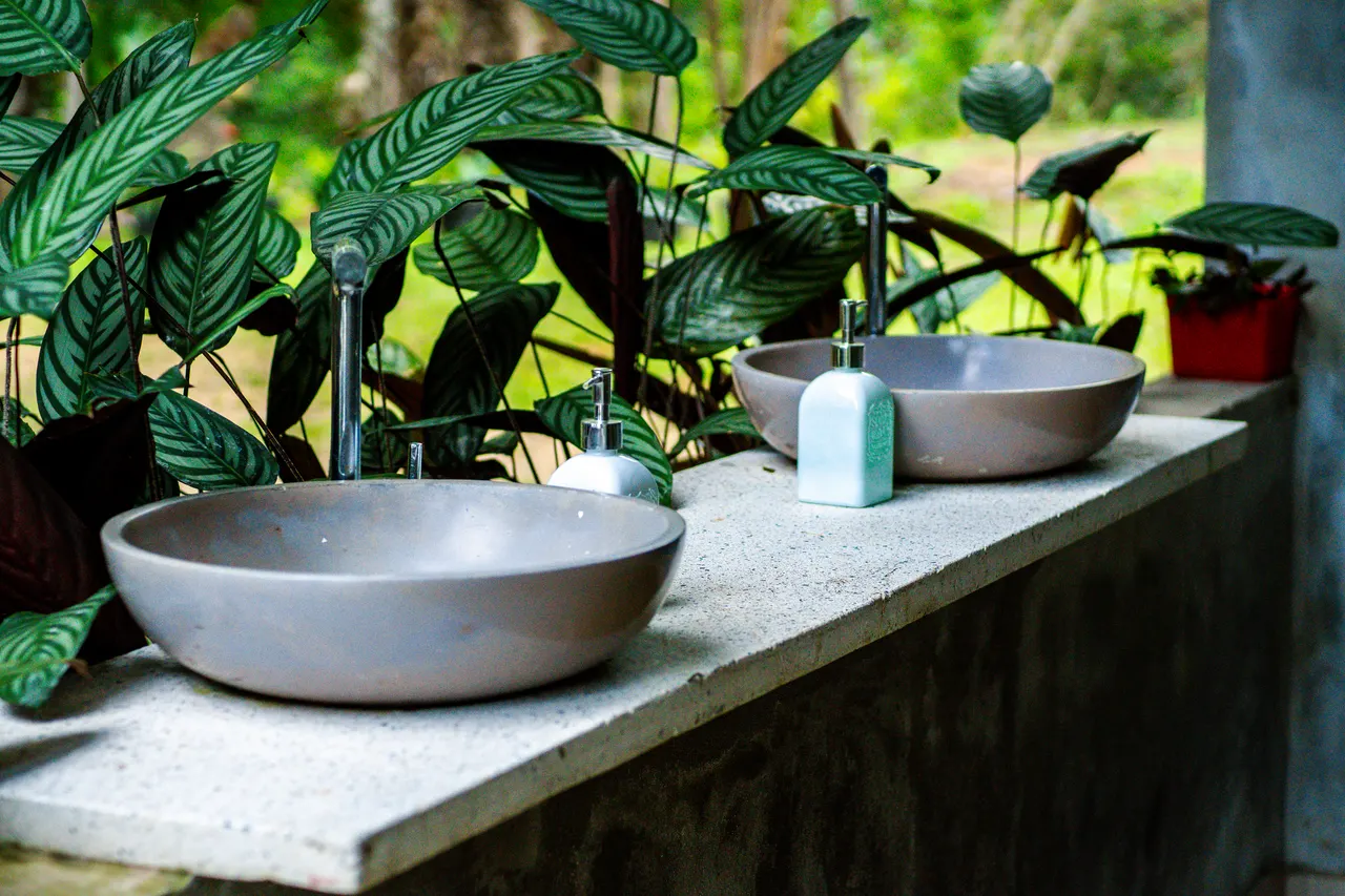 Pias externas em meio às plantas